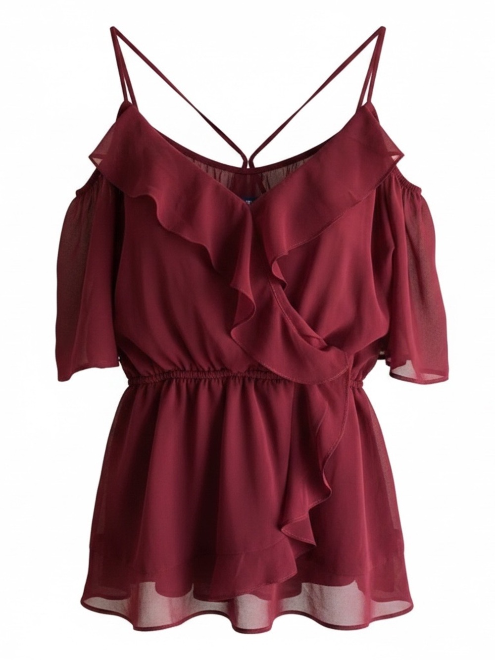 Francesca's Collections Burgundy Ruffle Top - Picture 2 of 8